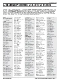 Attending Institution/Recipient Codes (PDF)