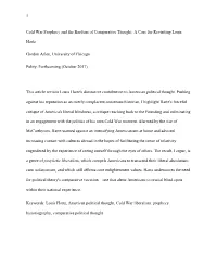 Cold War Prophecy and the Burdens of Comparative Thought: a Case for Revisiting Louis Hartz