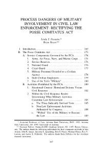 Process Dangers of Military Involvement in Civil Law Enforcement: Rectifying the Posse Comitatus Act