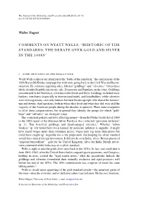 Walter Nugent COMMENTS on WYATT WELLS, “RHETORIC OF