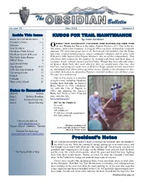 May 2018 Number 5 Inside This Issue KUDOS for TRAIL MAINTENANCE