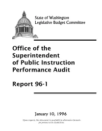 Office of the Superintendent of Public Instruction Performance Audit