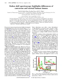 Stokes Shift Spectroscopy Highlights Differences of Cancerous and Normal Human Tissues