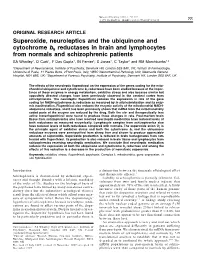 Superoxide, Neuroleptics and the Ubiquinone and Cytochrome B5