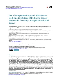 Use of Complementary and Alternative Medicine in Siblings of Pediatric Cancer Patients in Germany