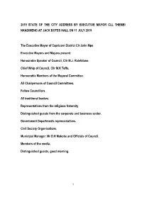 2019 State of the City Address by Executive Mayor Cll Thembi Nkadimeng at Jack Botes Hall on 11 July 2019