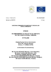 Opinion on Amendments to the Act of 25 June 2015 on The