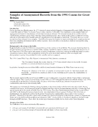 Samples of Anonymised Records from the 1991 Census for Great Britain