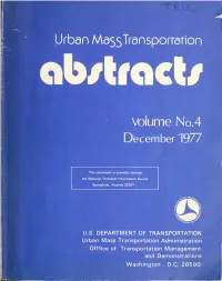 Vol. 4: Information Data Base: Status of Urban Congestion, Air Pollution, and Energy Use; Summary
