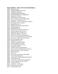 Agency Number – Name of the University/Embassy