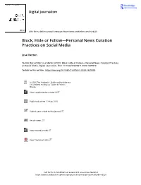 Block, Hide Or Follow—Personal News Curation Practices on Social Media