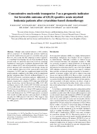 Concentrative Nucleoside Transporter 3 As a Prognostic Indicator for Favorable Outcome of T(8;21)-Positive Acute Myeloid Leukemi