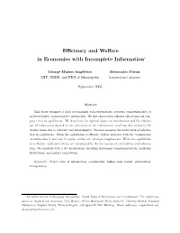 Efficiency and Welfare in Economies with Incomplete Information∗