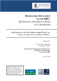 Migratory Dynamics in the Drc: Rationale and Implications in Lubumbashi