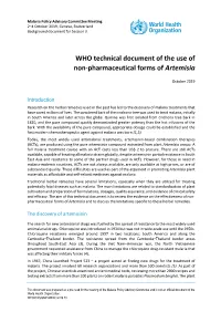 WHO Technical Document of the Use of Non-Pharmaceutical Forms of Artemisia