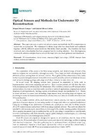 Optical Sensors and Methods for Underwater 3D Reconstruction
