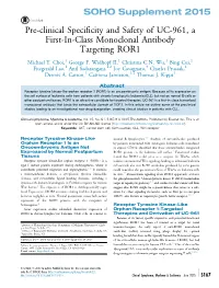 Pre-Clinical Specificity and Safety of UC-961, a First-In-Class Monoclonal Antibody Targeting ROR1