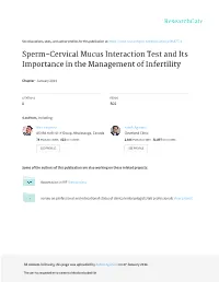 Sperm-Cervical Mucus Interaction Test and Its Importance in the Management of Infertility