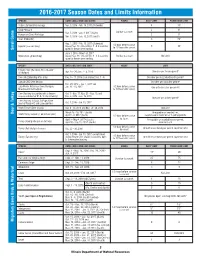 2016-2017 Season Dates and Limits Information
