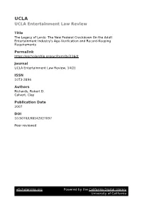 Legacy of Lords: the New Federal Crackdown on the Adult Entertainment Industry's Age-Verification and Record-Keeping Requirements