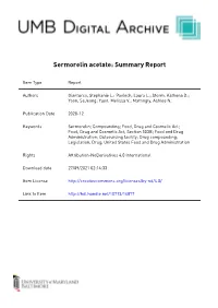 Sermorelin Acetate: Summary Report