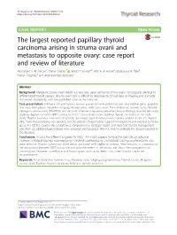 The Largest Reported Papillary Thyroid Carcinoma Arising in Struma Ovarii and Metastasis to Opposite Ovary: Case Report and Review of Literature Mohamed S