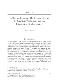 Dilthey and Carnap: the Feeling of Life, the Scientifc Worldview, and the Elimination of Metaphysics