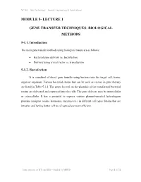 Lecture 1 Gene Transfer Techniques: Biological Methods