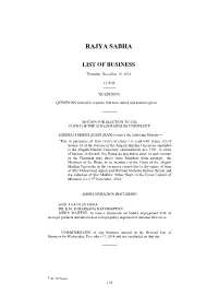 Rajya Sabha —— List of Business
