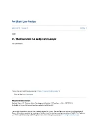 St. Thomas More As Judge and Lawyer