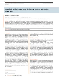 Alcohol Withdrawal and Delirium in the Intensive Care Unit