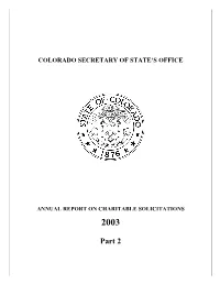 Annual Report on Charitable Solicitations