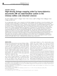 High-Density Linkage Mapping Aided by Transcriptomics Documents ZW Sex Determination System in the Chinese Mitten Crab Eriocheir Sinensis