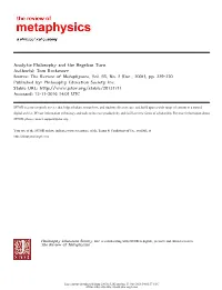 Analytic Philosophy and the Hegelian Turn Author(S): Tom Rockmore Source: the Review of Metaphysics, Vol