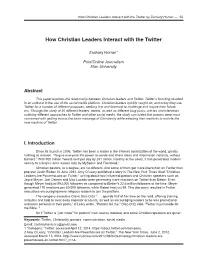 How Christian Leaders Interact with the Twitter by Zachary Horner — 59