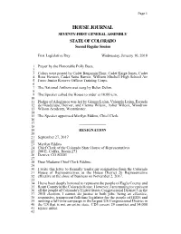 HOUSE JOURNAL SEVENTY-FIRST GENERAL ASSEMBLY STATE of COLORADO Second Regular Session