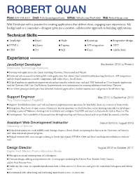ROBERT QUAN Phone: 859-948-8361 Email: Rob.Quan@Gmail.Com Github: Github.Com/Therobq Web: Robertquan.Com