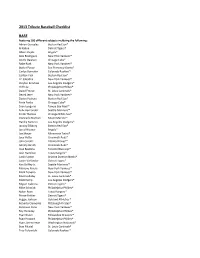 2013 Tribute Baseball Checklist BASE