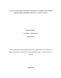 A Thesis Submitted in Partial Fulfillment of the Requirements for the Degree of Master of Science in Agricultural and Applied Economics of the University of Nairobi