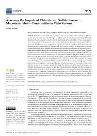 Assessing the Impacts of Chloride and Sulfate Ions on Macroinvertebrate Communities in Ohio Streams