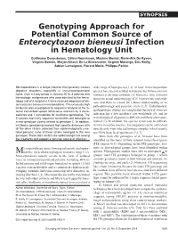 Genotyping Approach for Potential Common Source of Enterocytozoon