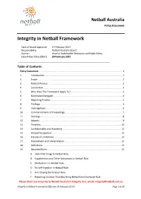 Integrity in Netball Framework