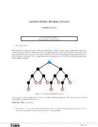 Lecture Notes: Boolean Circuits