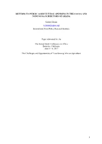 1 Returns to Public Agricultural Spending in the Cocoa and Noncocoa Subsectors of Ghana
