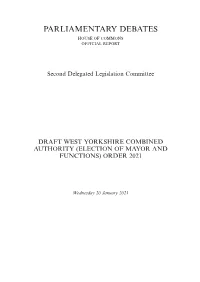 Draft West Yorkshire Combined Authority (Election of Mayor and Functions) Order 2021