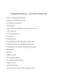 Pei Reporting Issuer List - Last Update January 13, 2017