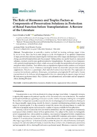 The Role of Hormones and Trophic Factors As Components of Preservation Solutions in Protection of Renal Function Before Transplantation: a Review of the Literature