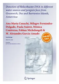 Detection of Helicobacter DNA in Different Water Sources and Penguin Feces from Greenwich, Dee and Barrientos Islands, Antarctica