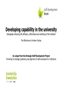 Developing Capability in the University Strategically Enhancing the Efficiency, Effectiveness and Well-Being of the Institution