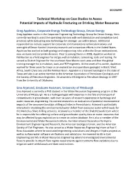 Hydraulic Fracturing Case Studies Technical Workshop Participant Bios
